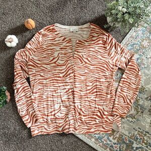 LOFT Orange and White Zebra Print Cardigan